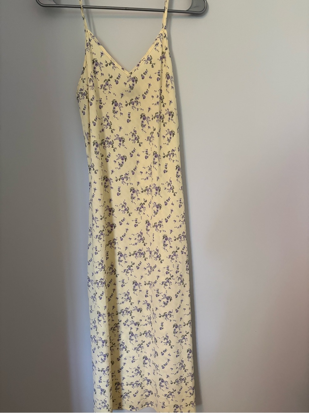 Etro Yellow Slip Midi Dress with Purple Floral Print